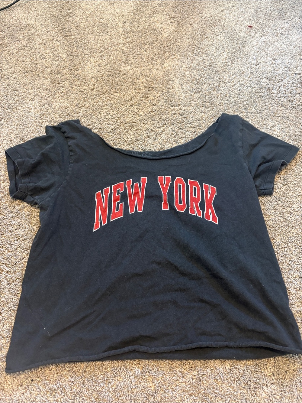 Brandy Melville Black Off the Shoulder Top with Red "NEW YORK" Graphic